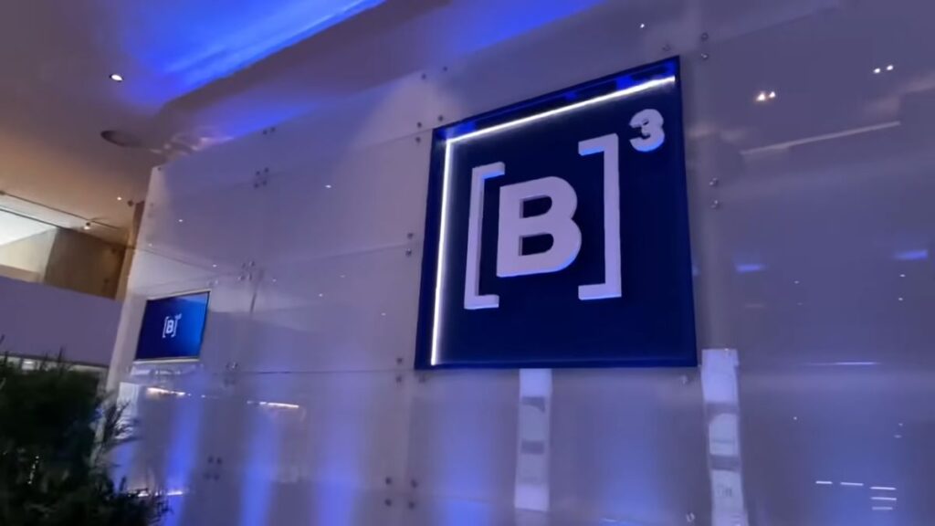 Imagem representando a B3, mostrando uma imagem interna com o logo da B3. b3sa3
