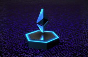 Imagem representando um token, mostrando o símbolo da Ethereum sobre uma rede digital.