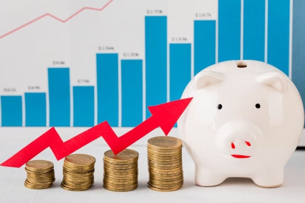 Imagem com gráficos e moedas para representar os títulos prefixados, aplicações de renda fixa seguras. cdi lig lca inflação