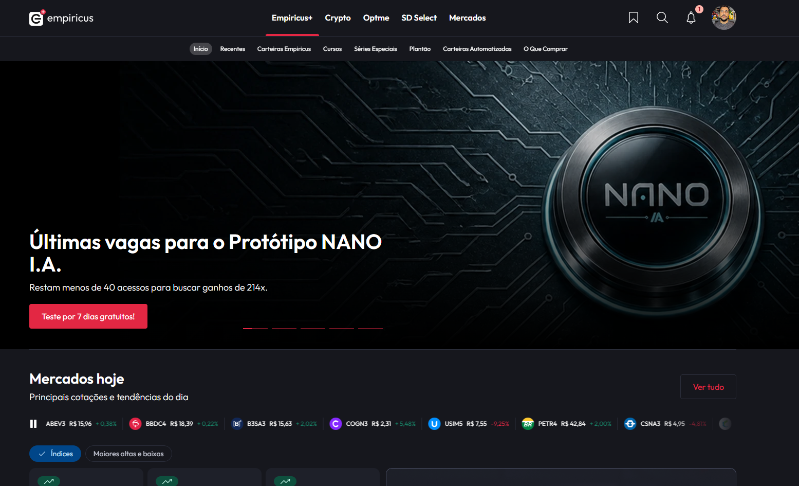 Nova página inicial da Empiricus, lançada em julho de 2026